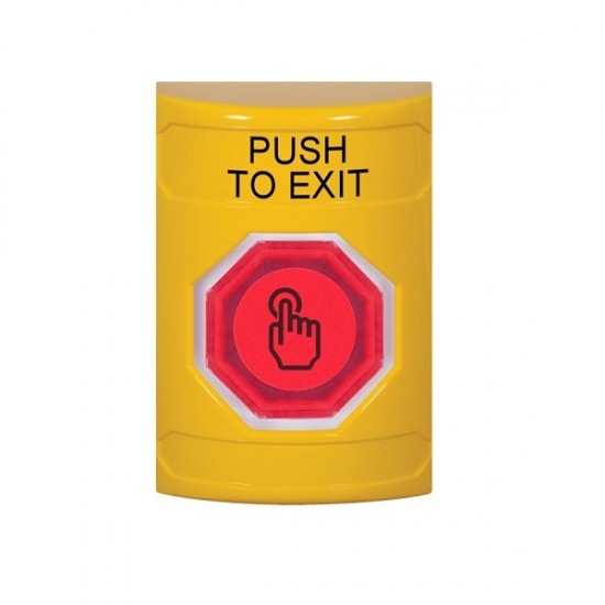SS2206PX-EN STI Yellow No Cover Momentary (Illuminated) with Red Lens Stopper Station with PUSH TO EXIT Label English
