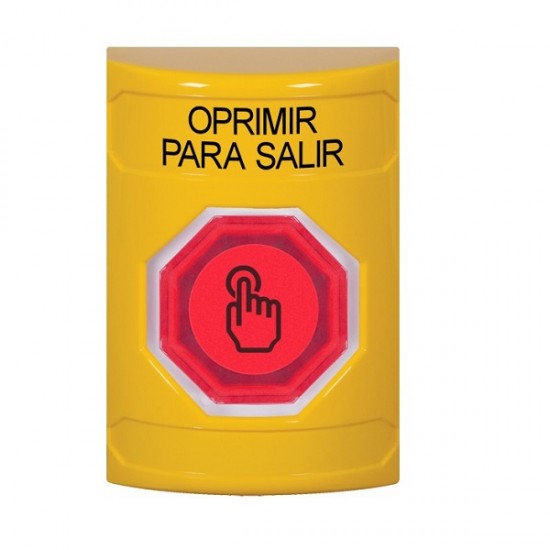 SS2206PX-ES STI Yellow No Cover Momentary (Illuminated) with Red Lens Stopper Station with PUSH TO EXIT Label Spanish