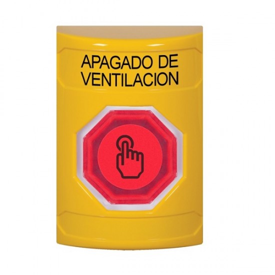 SS2207HV-ES STI Yellow No Cover Weather Resistant Momentary Stopper Station w/ HVAC SHUT DOWN Spanish