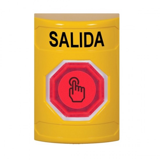 SS2207XT-ES STI Yellow No Cover Weather Resistant Momentary (Illuminated) with Red Lens Stopper Station with EXIT Label Spanish