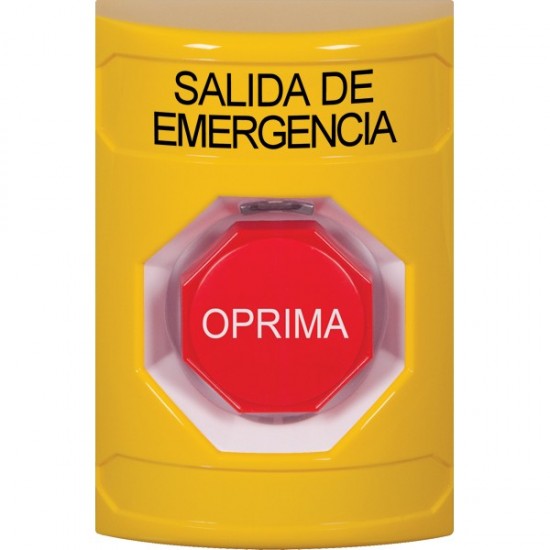 SS2208EX-ES STI Yellow No Cover Pneumatic (Illuminated) Stopper Station with EMERGENCY EXIT Label Spanish