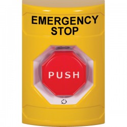 SS2209ES-EN STI Yellow No Cover Turn-to-Reset (Illuminated) Stopper Station with EMERGENCY STOP Label English