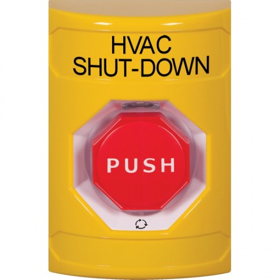 SS2209HV-EN STI Yellow No Cover Turn-to-Reset (Illuminated) Stopper Station with HVAC SHUT DOWN Label English