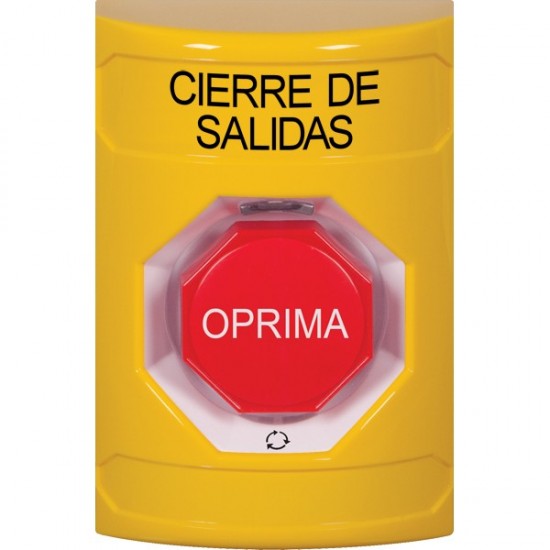SS2209LD-ES STI Yellow No Cover Turn-to-Reset (Illuminated) Stopper Station with LOCKDOWN Label Spanish