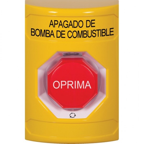 SS2209PS-ES STI Yellow No Cover Turn-to-Reset (Illuminated) Stopper Station with FUEL PUMP SHUT DOWN Label Spanish