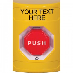 SS2209ZA-EN STI Yellow No Cover Turn-to-Reset (Illuminated) Stopper Station with Non-Returnable Custom Text Label English