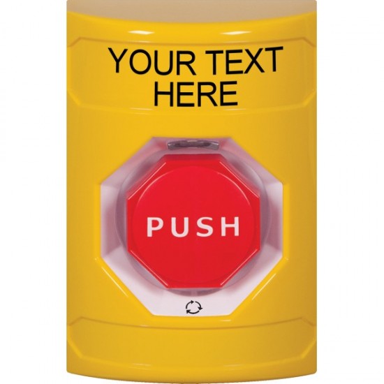 SS2209ZA-EN STI Yellow No Cover Turn-to-Reset (Illuminated) Stopper Station with Non-Returnable Custom Text Label English