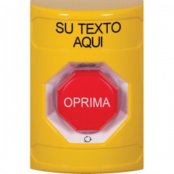 SS2209ZA-ES STI Yellow No Cover Turn-to-Reset (Illuminated) Stopper Station with Non-Returnable Custom Text Label Spanish