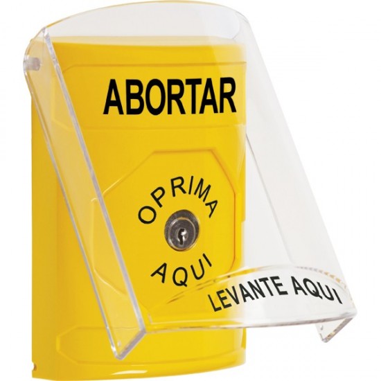 SS2220AB-ES STI Yellow Indoor Only Flush or Surface Key-to-Reset Stopper Station with ABORT Label Spanish