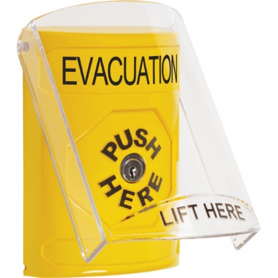SS2220EV-EN STI Yellow Indoor Only Flush or Surface Key-to-Reset Stopper Station with EVACUATION Label English