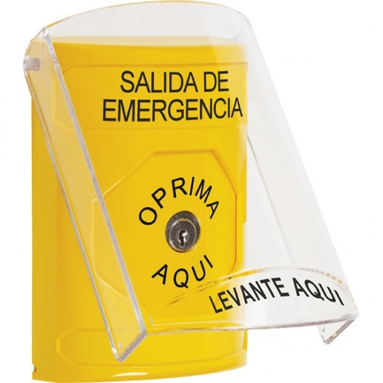 SS2220EX-ES STI Yellow Indoor Only Flush or Surface Key-to-Reset Stopper Station with EMERGENCY EXIT Label Spanish