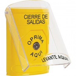 SS2220LD-ES STI Yellow Indoor Only Flush or Surface Key-to-Reset Stopper Station with LOCKDOWN Label Spanish