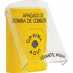 SS2220PS-ES STI Yellow Indoor Only Flush or Surface Key-to-Reset Stopper Station with FUEL PUMP SHUT DOWN Label Spanish