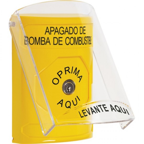 SS2220PS-ES STI Yellow Indoor Only Flush or Surface Key-to-Reset Stopper Station with FUEL PUMP SHUT DOWN Label Spanish