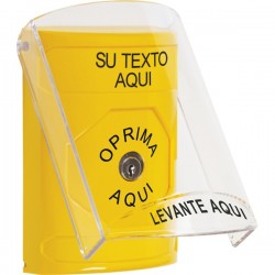 SS2220ZA-ES STI Yellow Indoor Only Flush or Surface Key-to-Reset Stopper Station with Non-Returnable Custom Text Label Spanish
