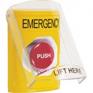 SS2221EM-EN STI Yellow Indoor Only Flush or Surface Turn-to-Reset Stopper Station with EMERGENCY Label English