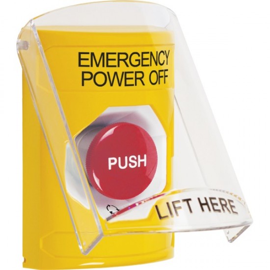 SS2221PO-EN STI Yellow Indoor Only Flush or Surface Turn-to-Reset Stopper Station with EMERGENCY POWER OFF Label English