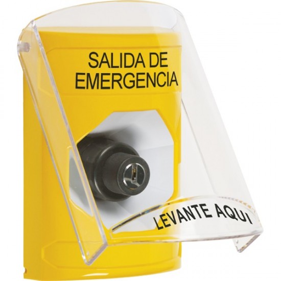 SS2223EX-ES STI Yellow Indoor Only Flush or Surface Key-to-Activate Stopper Station with EMERGENCY EXIT Label Spanish