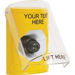 SS2223ZA-EN STI Yellow Indoor Flush/Surface Key-to-Activate Stopper Station w/ Custom Text Label