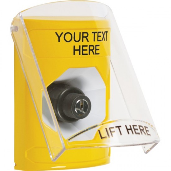 SS2223ZA-EN STI Yellow Indoor Flush/Surface Key-to-Activate Stopper Station w/ Custom Text Label
