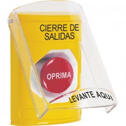 SS2224LD-ES STI Yellow Indoor Only Flush or Surface Momentary Stopper Station with LOCKDOWN Label Spanish
