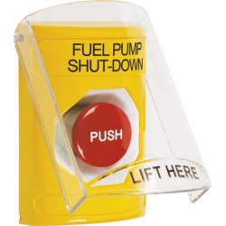 SS2224PS-EN STI Yellow Indoor Only Flush or Surface Momentary Stopper Station with FUEL PUMP SHUT DOWN Label English