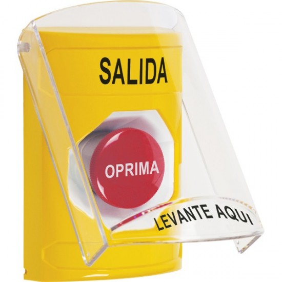 SS2224XT-ES STI Yellow Indoor Only Flush or Surface Momentary Stopper Station with EXIT Label Spanish
