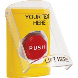 SS2225ZA-EN STI Yellow Indoor Flush/Surface Momentary Stopper Station w/ Custom Text Label