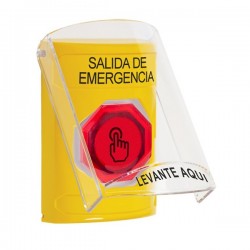 SS2226EX-ES STI Yellow Indoor Only Flush or Surface Momentary (Illuminated) with Red Lens Stopper Station with EMERGENCY EXIT Label Spanish