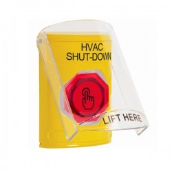 SS2226HV-EN STI Yellow Indoor Only Flush or Surface Momentary (Illuminated) with Red Lens Stopper Station with HVAC SHUT DOWN Label English