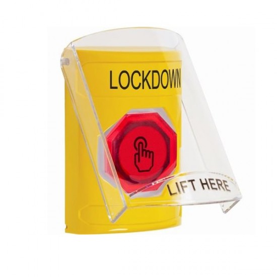 SS2226LD-EN STI Yellow Indoor Flush/Surface Momentary (Illuminated) Stopper Station w/ LOCKDOWN Label