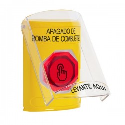SS2226PS-ES STI Yellow Indoor Flush/Surface Momentary (Illuminated) Stopper Station w/ FUEL PUMP SHUT DOWN Spanish