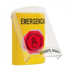 SS2227EM-ES STI Yellow Indoor Flush/Surface Weather Resistant Momentary Stopper Station w/ EMERGENCY Spanish