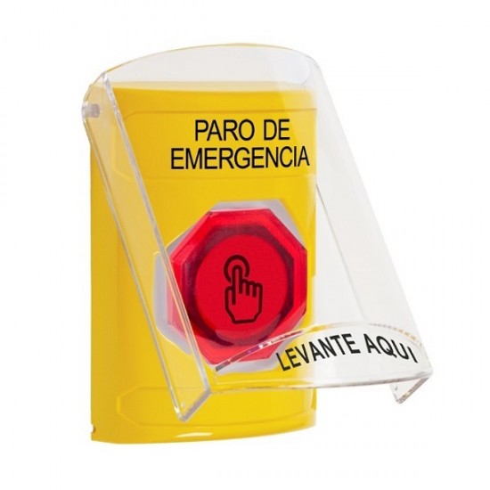 SS2227ES-ES STI Yellow Indoor Flush/Surface Weather Resistant Momentary Stopper Station w/ EMERGENCY STOP Spanish