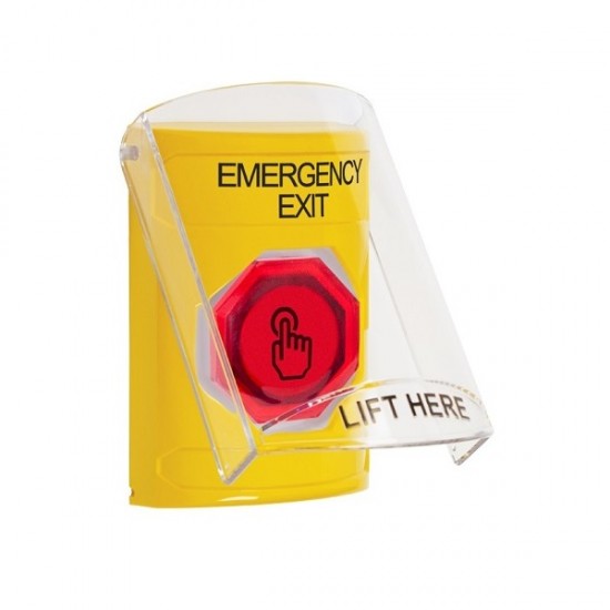 SS2227EX-EN STI Yellow Indoor Flush/Surface Weather Resistant Momentary Stopper Station w/ EMERGENCY EXIT Label