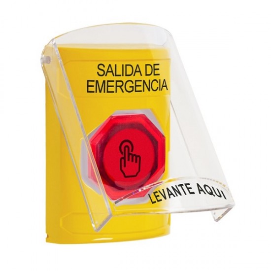 SS2227EX-ES STI Yellow Indoor Only Flush or Surface Weather Resistant Momentary (Illuminated) with Red Lens Stopper Station with EMERGENCY EXIT Label Spanish