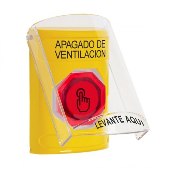 SS2227HV-ES STI Yellow Indoor Flush/Surface Weather Resistant Momentary Stopper Station w/ HVAC SHUT DOWN Spanish
