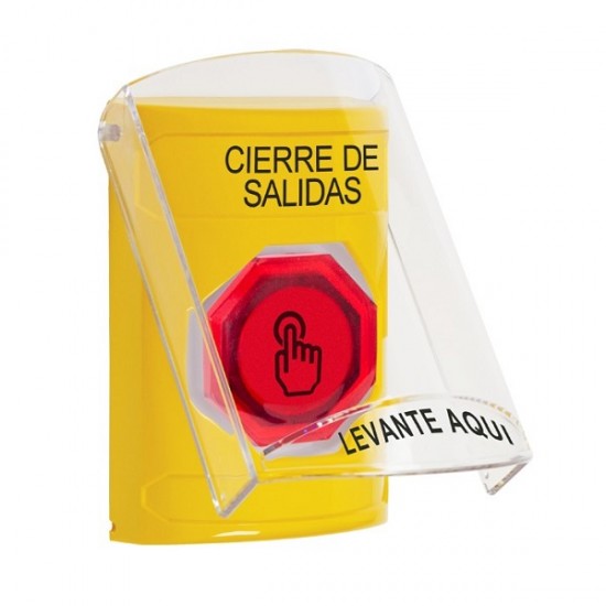 SS2227LD-ES STI Yellow Indoor Flush/Surface Weather Resistant Momentary Stopper Station w/ LOCKDOWN Spanish