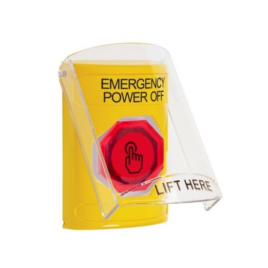 SS2227PO-EN STI Yellow Indoor Flush/Surface Weather Resistant Momentary Stopper Station w/ EMERGENCY POWER OFF Label