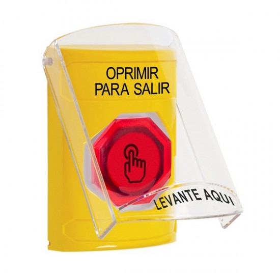SS2227PX-ES STI Yellow Indoor Flush/Surface Weather Resistant Momentary Stopper Station w/ PUSH TO EXIT Spanish