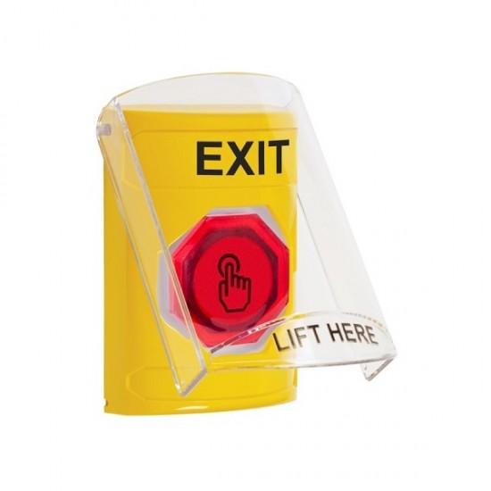 SS2227XT-EN STI Yellow Indoor Flush/Surface Weather Resistant Momentary Stopper Station w/ EXIT Label