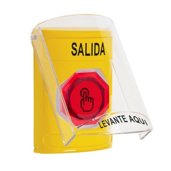 SS2227XT-ES STI Yellow Indoor Flush/Surface Weather Resistant Momentary Stopper Station w/ EXIT Spanish