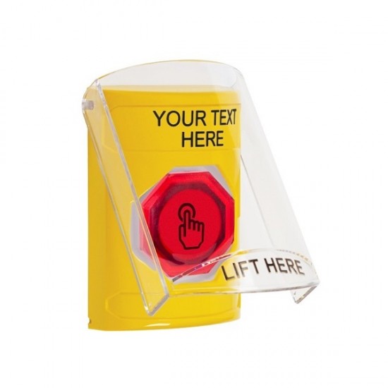 SS2227ZA-EN STI Yellow Indoor Flush/Surface Weather Resistant Momentary Stopper Station w/ Custom Text Label