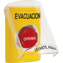 SS2228EV-ES STI Yellow Indoor Only Flush or Surface Pneumatic (Illuminated) Stopper Station with EVACUATION Label Spanish