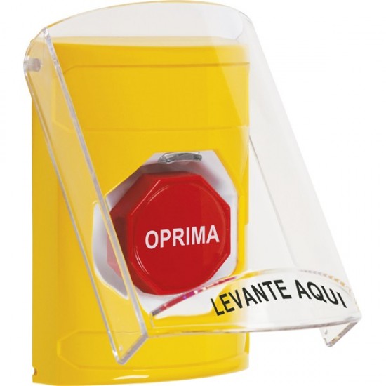 SS2228NT-ES STI Yellow Indoor Only Flush or Surface Pneumatic (Illuminated) Stopper Station with No Text Label Spanish