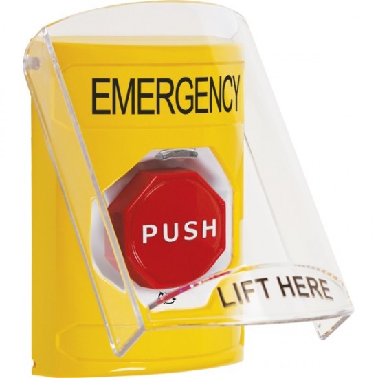 SS2229EM-EN STI Yellow Indoor Only Flush or Surface Turn-to-Reset (Illuminated) Stopper Station with EMERGENCY Label English