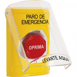 SS2229ES-ES STI Yellow Indoor Flush/Surface Turn-to-Reset Stopper Station w/ EMERGENCY STOP Spanish
