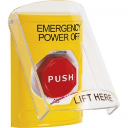 SS2229PO-EN STI Yellow Indoor Flush/Surface Turn-to-Reset Stopper Station w/ EMERGENCY POWER OFF Label