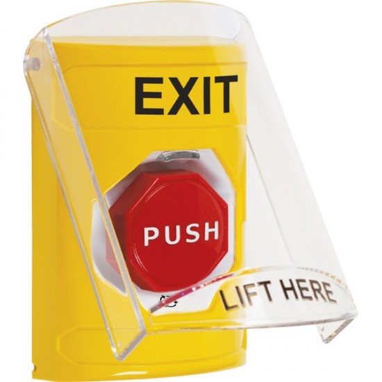 SS2229XT-EN STI Yellow Indoor Only Flush or Surface Turn-to-Reset (Illuminated) Stopper Station with EXIT Label English