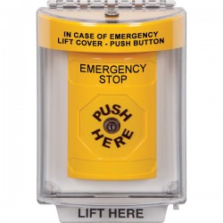 SS2230ES-EN STI Yellow Indoor/Outdoor Flush Key-to-Reset Stopper Station with EMERGENCY STOP Label English